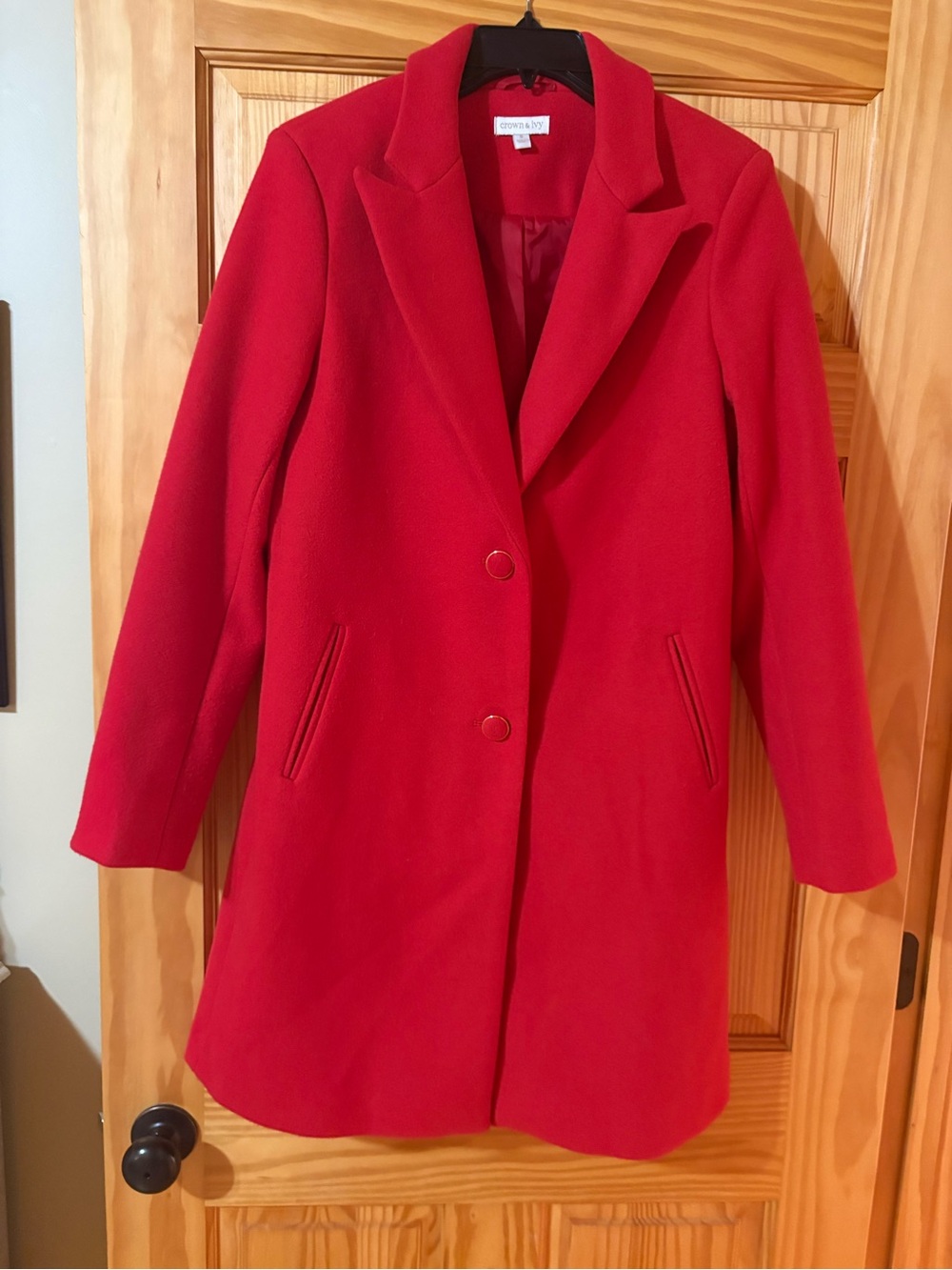 crown & ivy Red Single-Breasted Wool Pea Coat